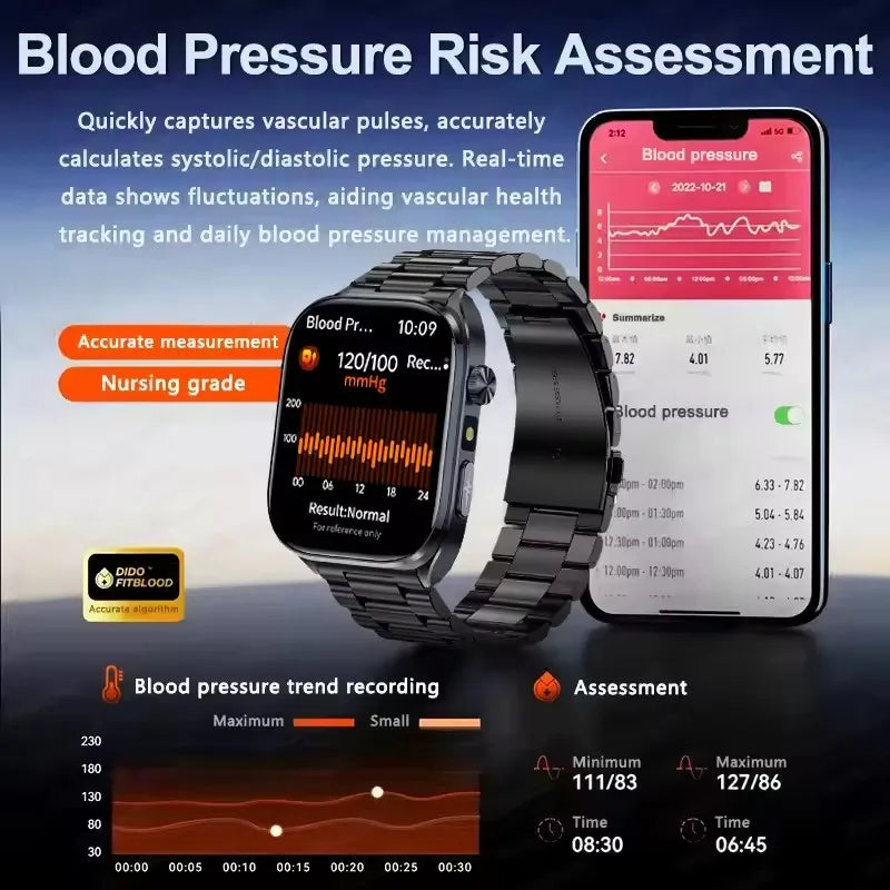 2025Nursing Level Uric Acid Blood lipids Smart Watch Men Blood Pressure ECG+PPG Clock Body Analysis Voice Call Health Smartwatch