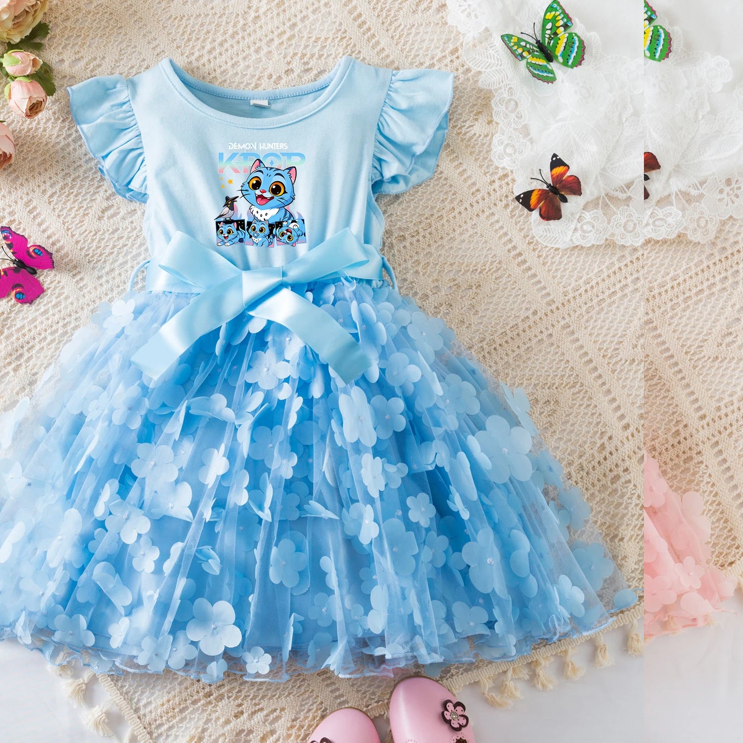 K-Pop Hunters Zoey Mira Rumi Summer Dress for Girls 2-6Y Bow Tutu Butterfly Kid's Princess Dress Elegant Wedding Party Dress