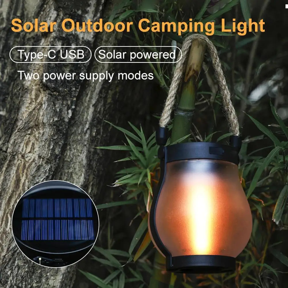 USB Rechargeable Camping Light Solar Flame Lights IPX4 Waterproof 800 Lumens 1200mAh Hanging Lantern Outdoor Lights