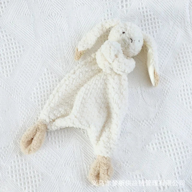 Organic cotton baby burp cloth with cute embroidered rabbit and personalized name, soft soothing towel for baby care.