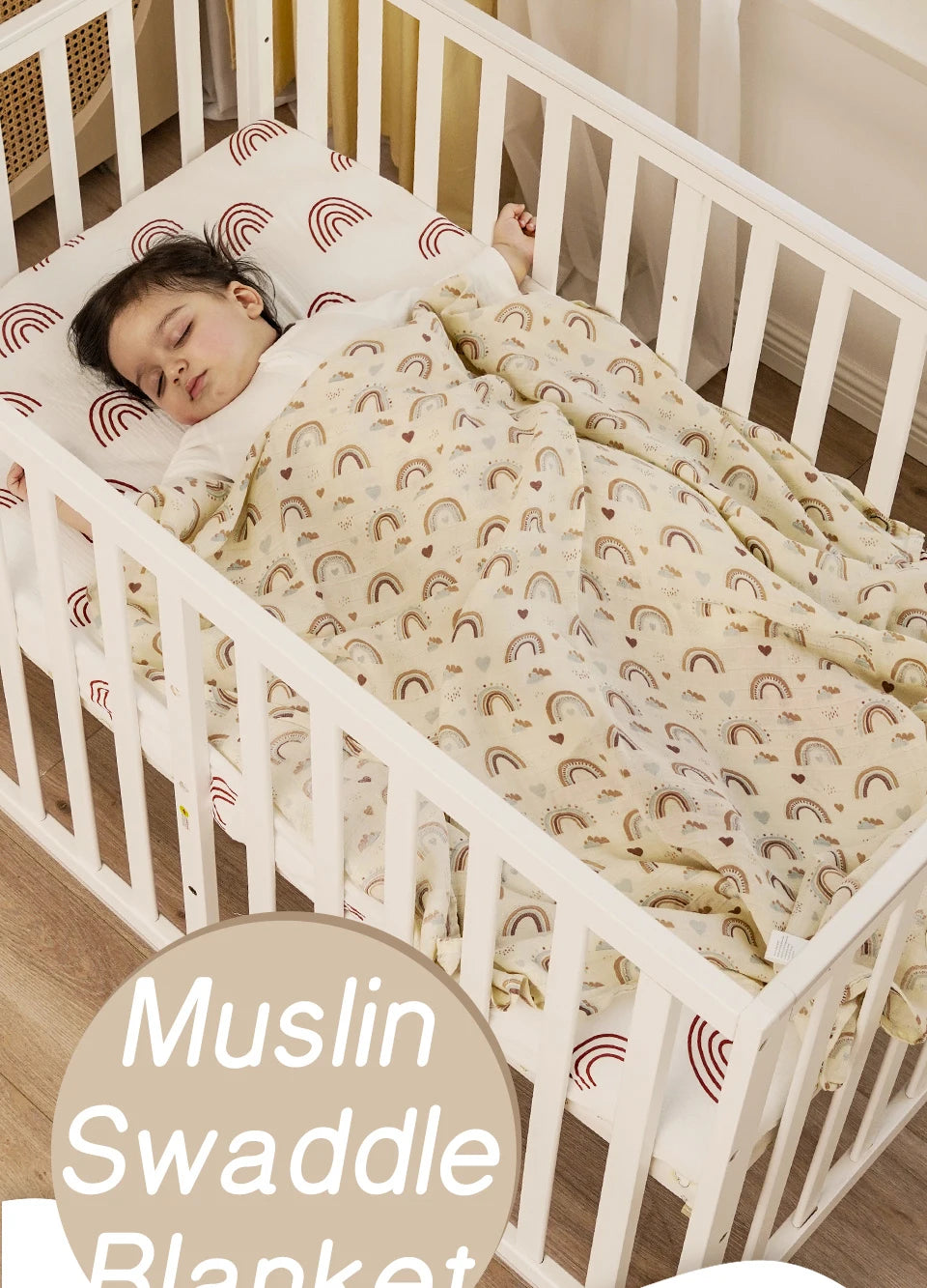 Elinfant Baby Muslin Swaddle Blanket 120x110cm Bamboo Cotton – SGS/CPSIA Certified Soft Print Wrap for Newborns - I YAN