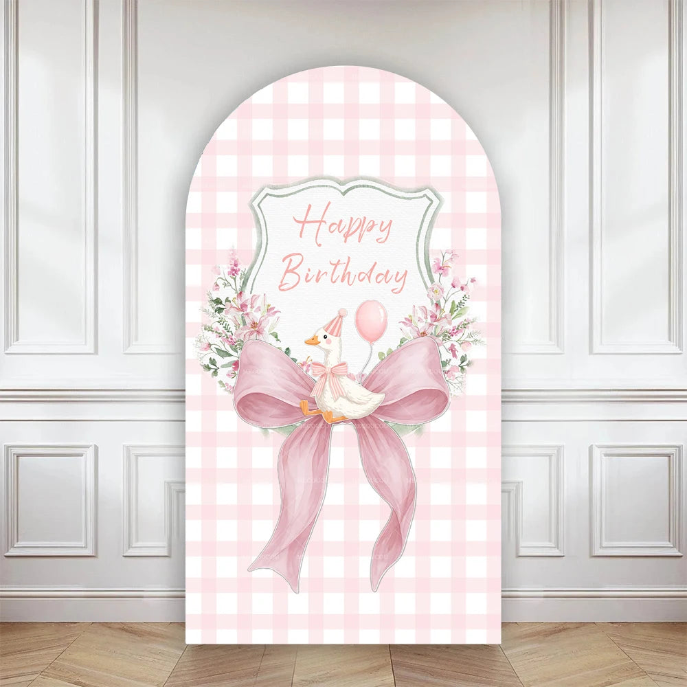 Cartoon big white goose bow arch background customizable baby one-year-old babyshower decorativebackground double-sided printing