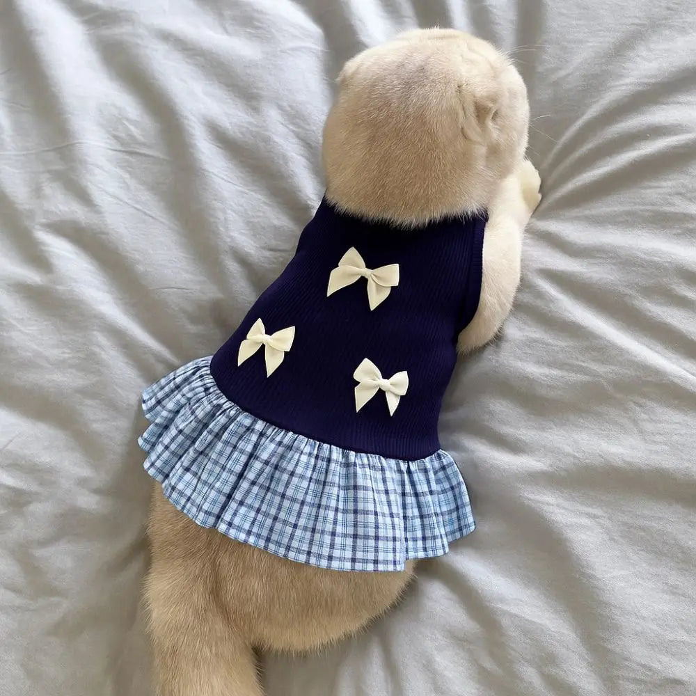 Pet Apparel Korean Style Dog Princess Skirt Breathable Thin Pet Strap Dress Bowknot Plaid Soft Pet Summer Clothes for Puppy Cats