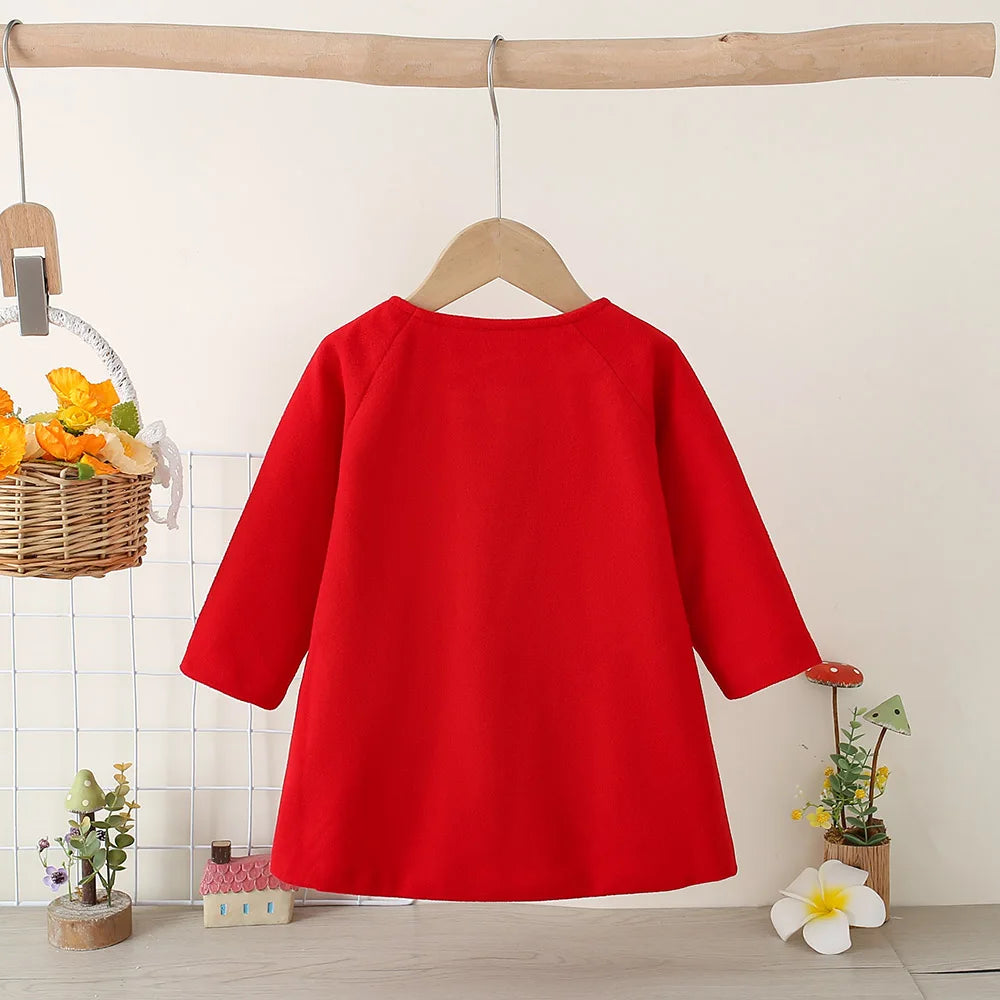 Children's New Girls' Round Neck Raglan Sleeve Woolen Coat Children's Autumn and Winter Westernized Solid Color Woolen Top