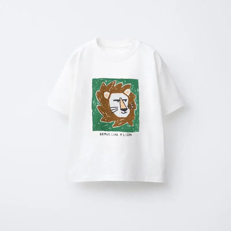 Animal pattern boys' T-shirt by I YAN, summer short sleeve top with round collar and fun print for kids.