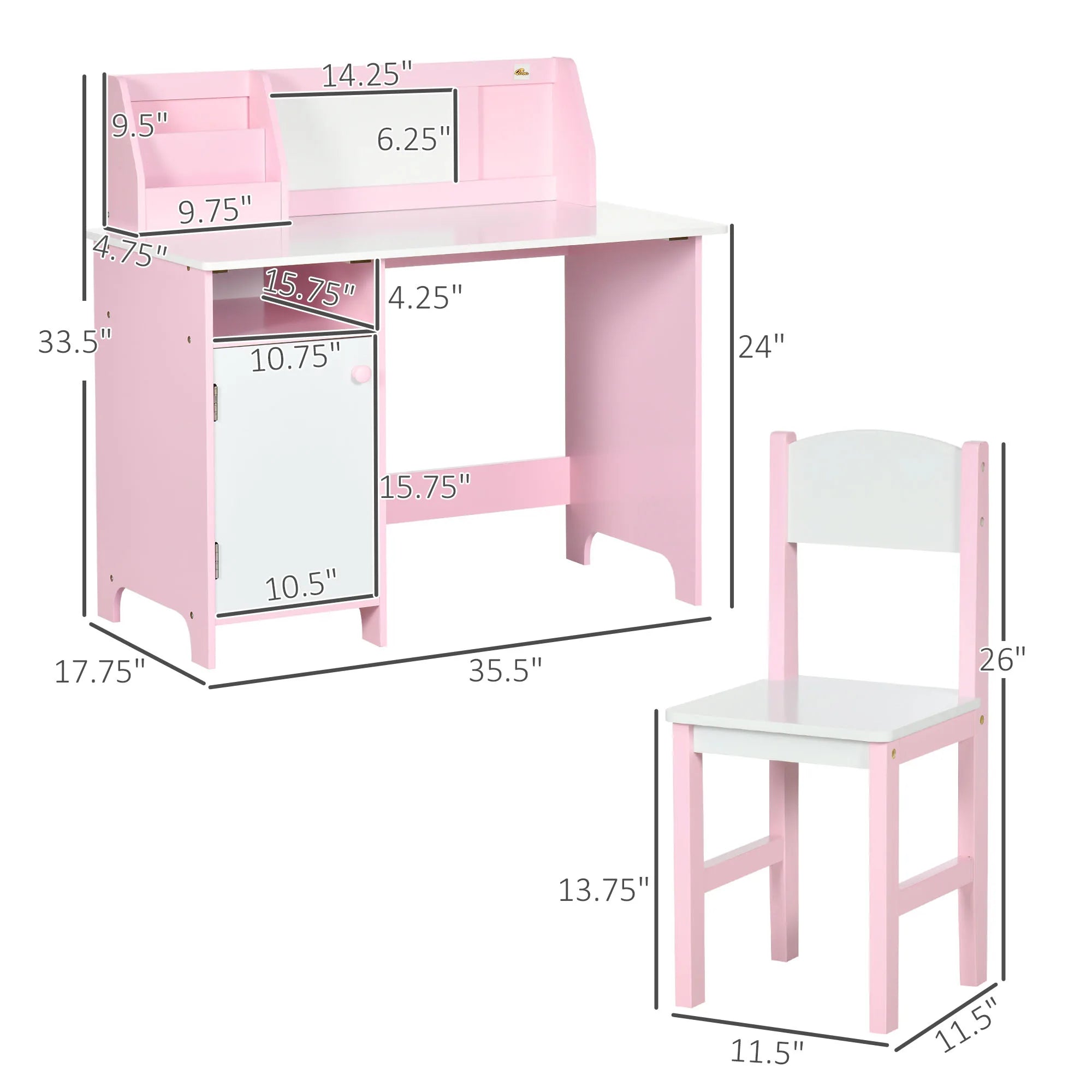Pink toddler table and chair set by I YAN with whiteboard, storage cabinet, and kids writing desk for homework and play.