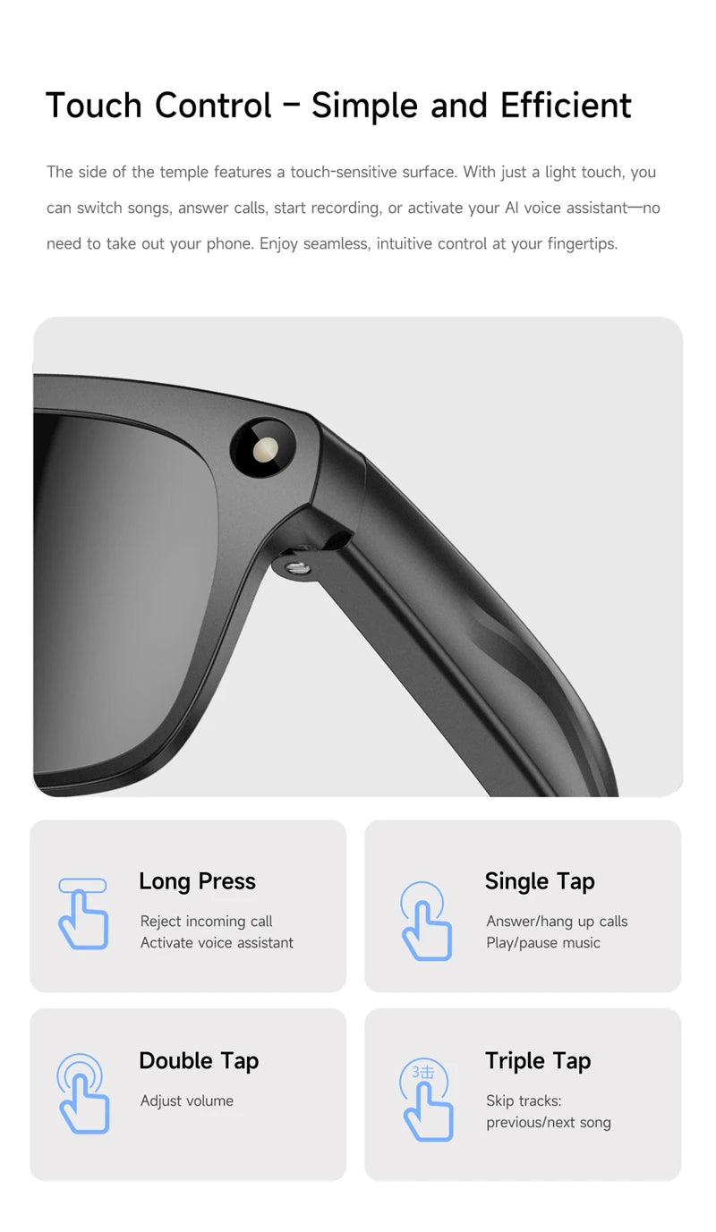 For Xiaomi AI Smart Glasses Photochromic Glasses 4K HD Camera Chat GPT Bluetooth Call Video Music Touch Translate Sunglasses