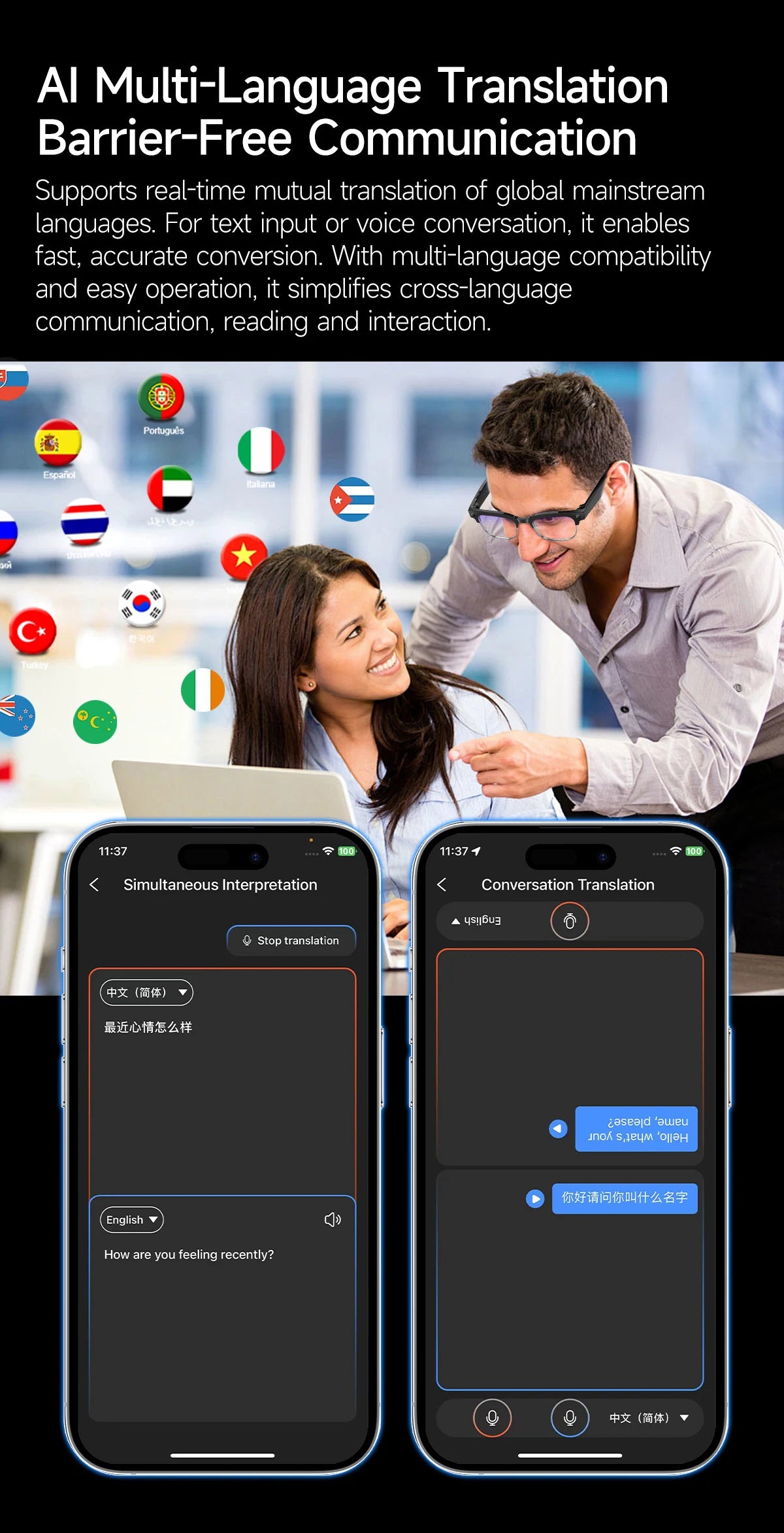 2026 New AI Smart Glasses 4K 8MP HD Camera Video 1080P 100+ Languages Translation WiFi Sunglasses Bluetooth Call Music Men Women