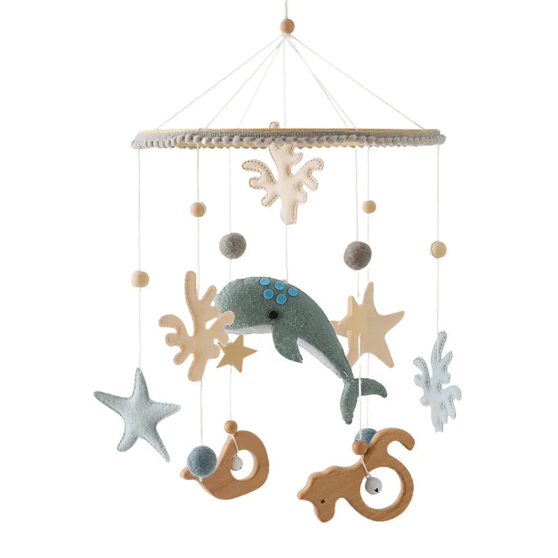 Blue Whale Baby Crib Mobile – Fabric & Bamboo Ring Nursery Decor for Newborns - I YAN