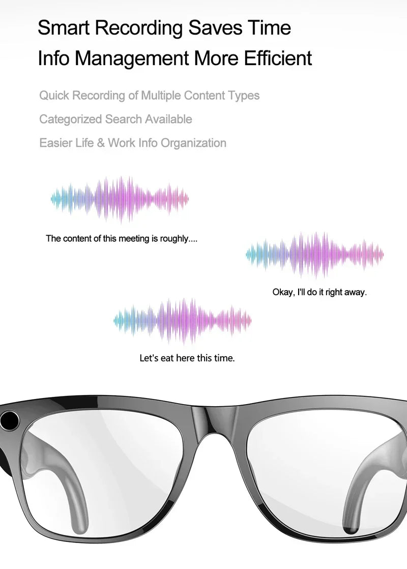 Lenovo 8K 4K AI HD Shooting Smart Glasses Multifunctional Camera Bluetooth Call Music VoicePlayer Translate Photochromic Glasses