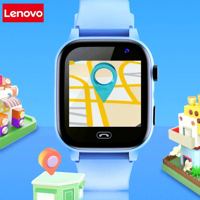 Lenovo I YAN kids smartwatch with GPS, camera, SOS, video call, and location tracking for children.