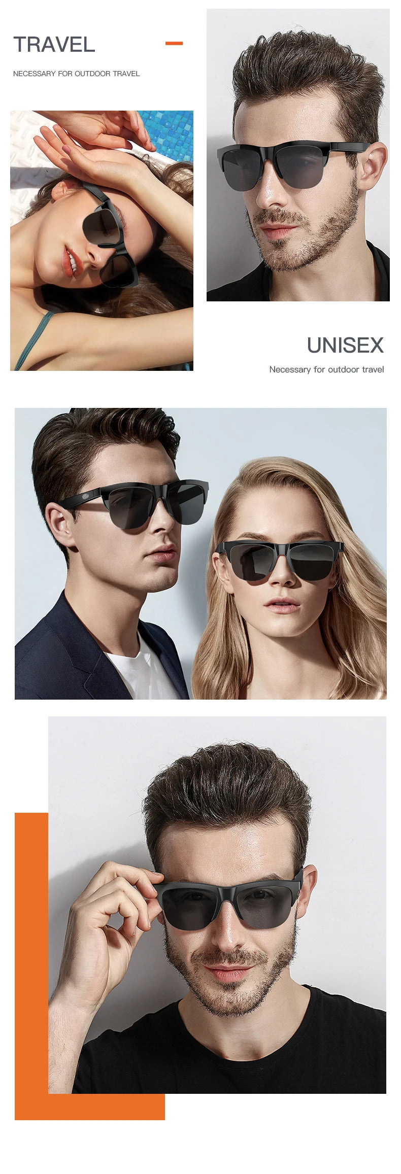 Smart Bluetooth V5.3 Sunglasses Glasses Call Outdoor Sports Headphones HIFI Black Technology Anti-touch UV For Men And Women