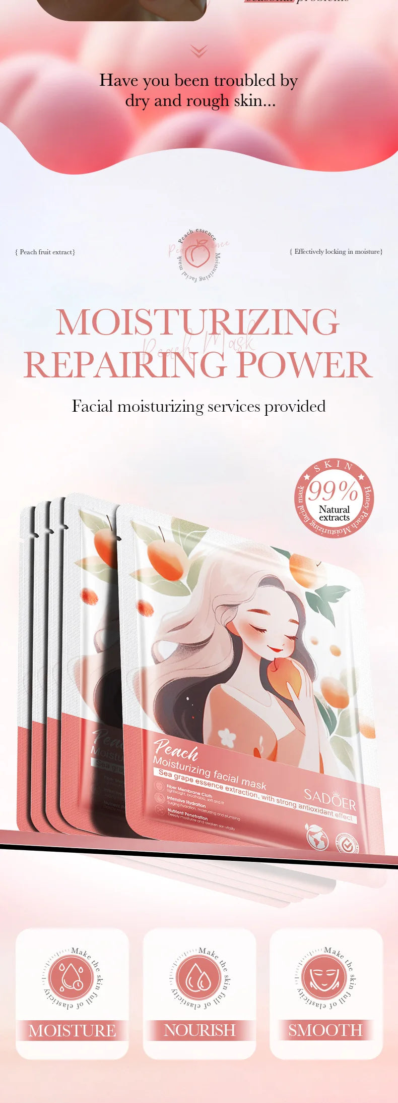 10pcs SADOER Fruits Facial Masks for Face Moisturizing Brightening Firming Hydrating Face Mask Beauty Facial Skin Care Products