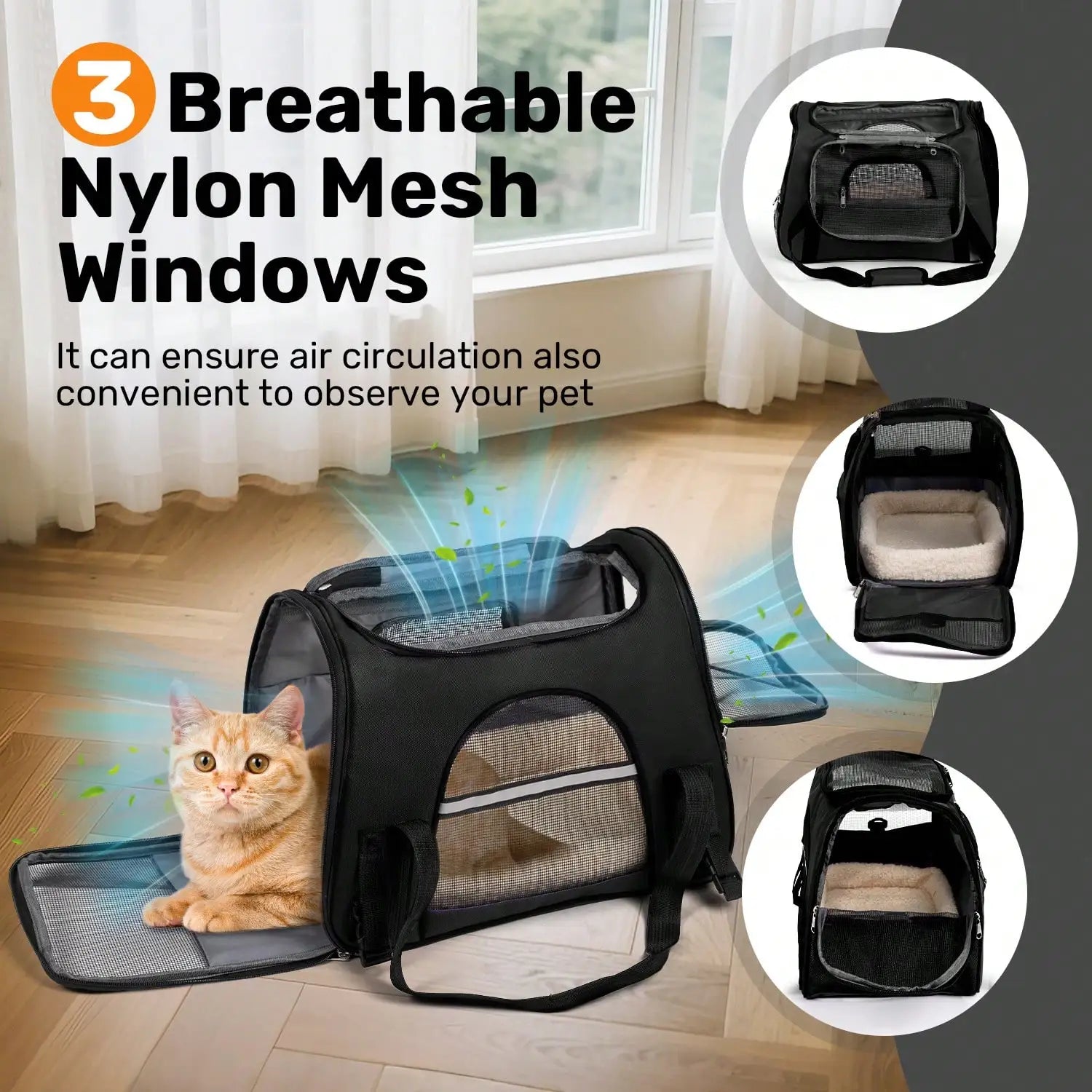 Breathable Pet Carrier Bag Airline Approved Foldable Pet Travel Carrier Secure Anti Escape Zipper Ventilated Spacious Collapsible Cat Dog Carrier Handbag With Shoulder Strap For Small Puppy Kitten Outdoor Car Travel