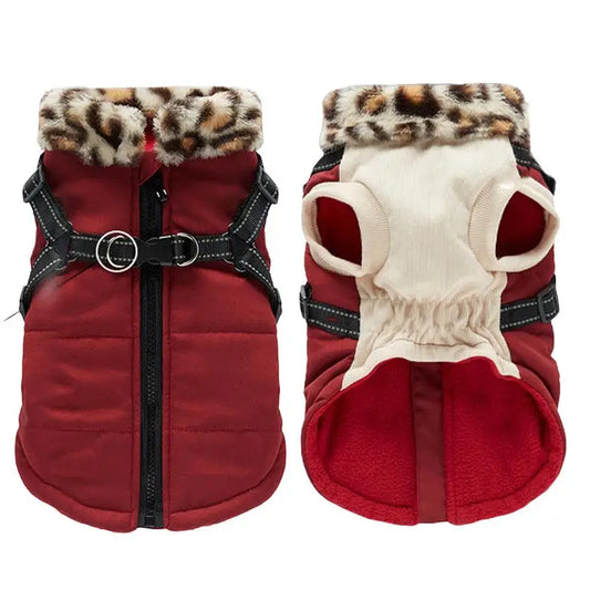 Reflective waterproof winter dog vest with built-in harness, warm puppy ski coat by I YAN, suitable for cold weather and outdoor walks.