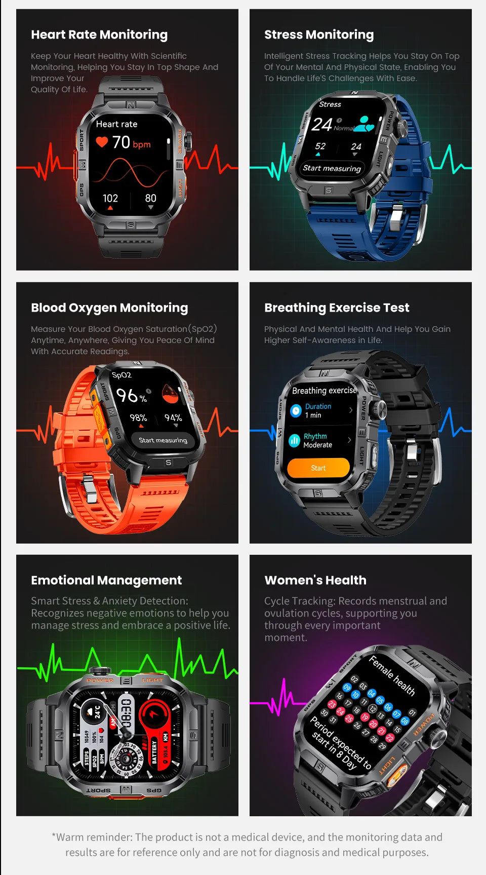 New Dual-Band Satellite GPS Smart Watch Men 2.01'' HD Screen Compass Military Flashlight Watches Waterproof Swim Smart Bracelet