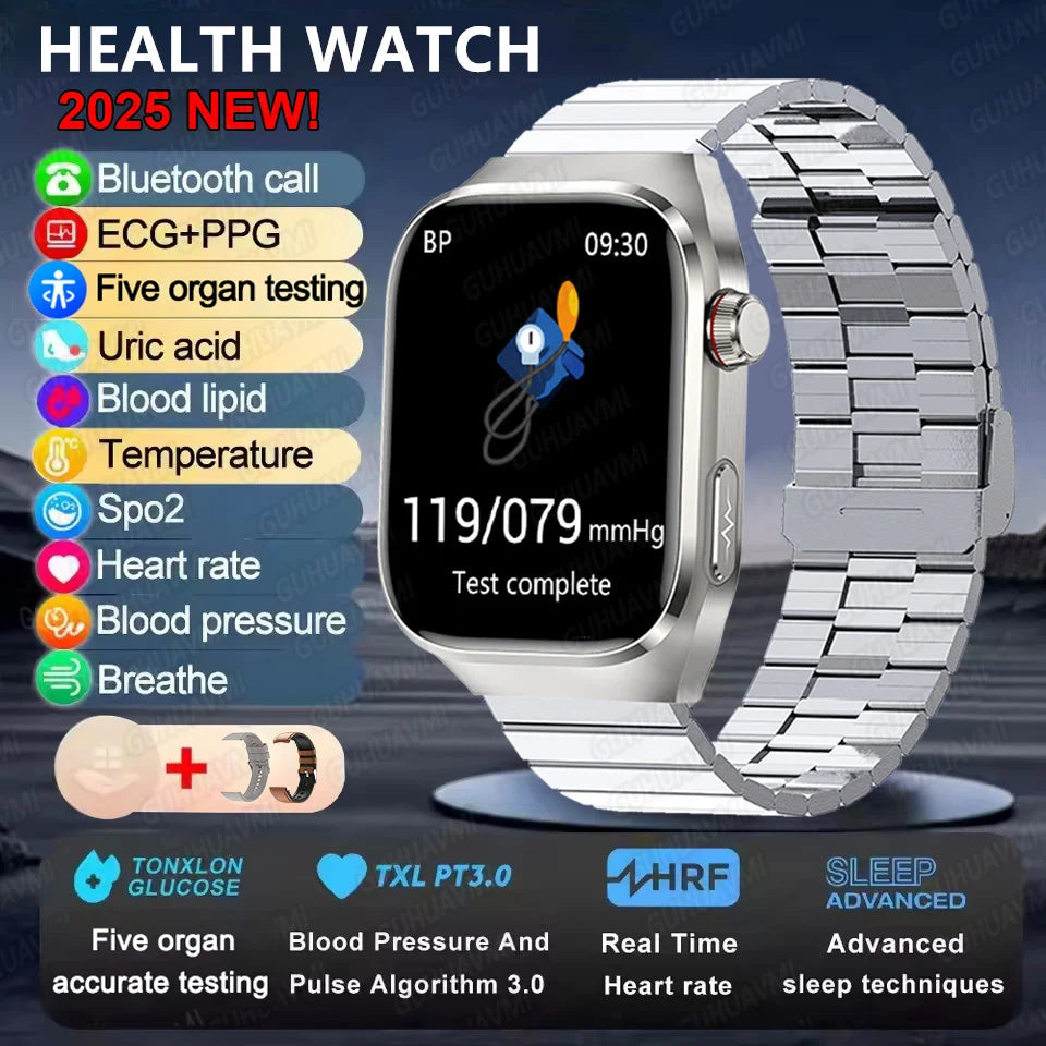 I YAN micro physical examination smartwatch for men displaying a sleek black design with health monitoring features and Bluetooth call functionality.