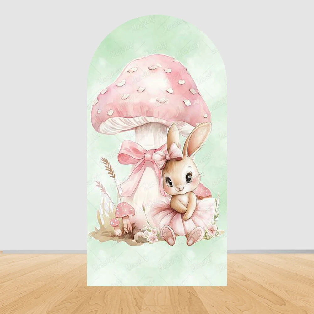Little Rabbit Pink Flower Bow Baby Girl Birthday Party Arch Backdrop Cover Bunny Baby Shower Arched Photo Background Decor Props
