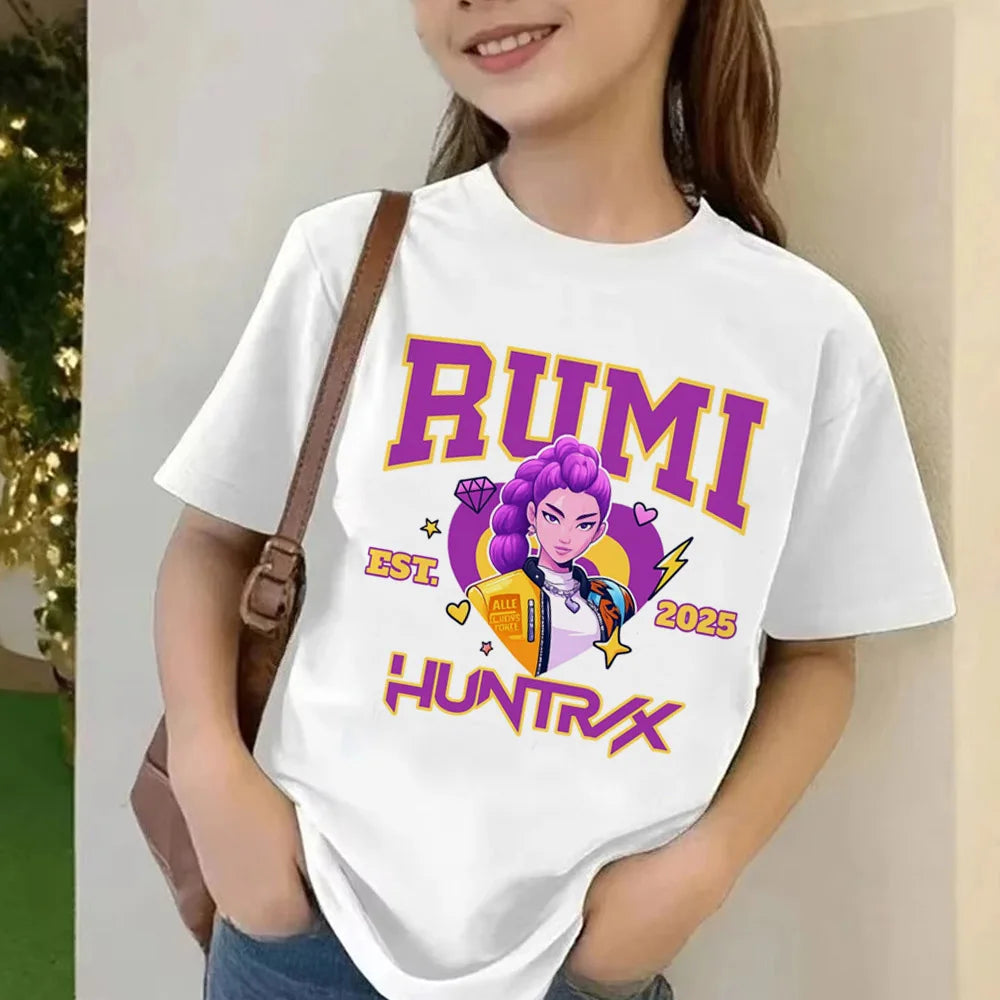 Movie KPop Demon Hunters T-shirt Summer Short Sleeve Tee for Children Casual Loose Girl Boy Graphic Printed Tops
