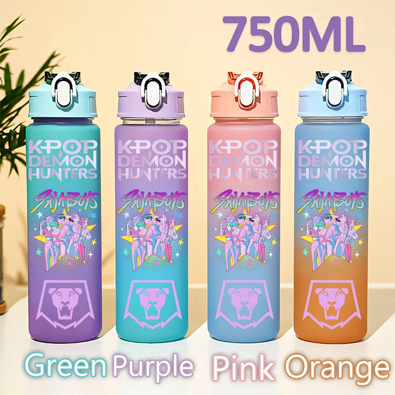 kpop 750ML Demon Hunters Bottle Gourde Gradient Color Water Cup Plastic Drinking Cup gradient straw cup gift