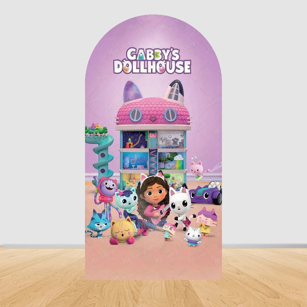 Colorful Gabby Dollhouse Arch Backgrounds Children Birthday Party Decoration Photography Backdrop Photo Studio Shoot Supplies