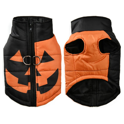 Halloween Pet Dog Costume Winter Warm Clothes For Small Medium Dogs Cat Funny Pumpkin Print Jacket Puppy Vest Coat Festival Gift