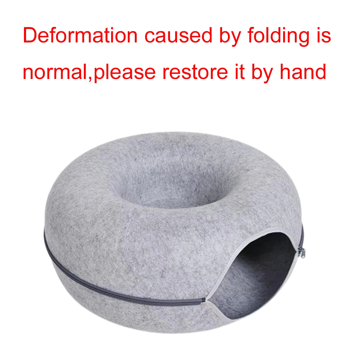 Interactive round cat tunnel and nest bed by I YAN, soft felt pet house with scratcher and donut shape for kittens and cats.