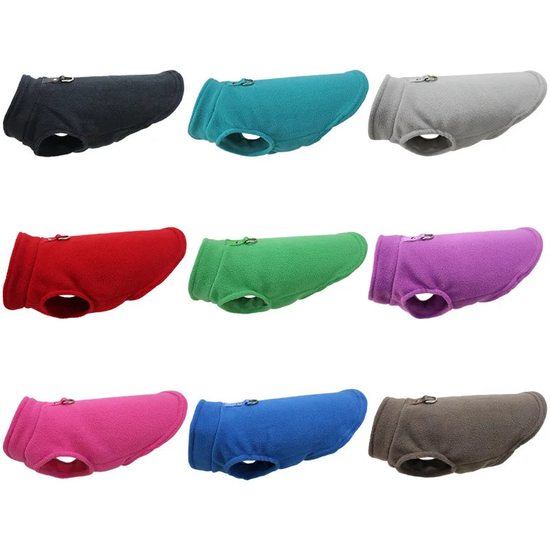 Warm fleece dog jacket by I YAN with D-ring, suitable for small dogs and cats, featuring a French Bulldog costume style.