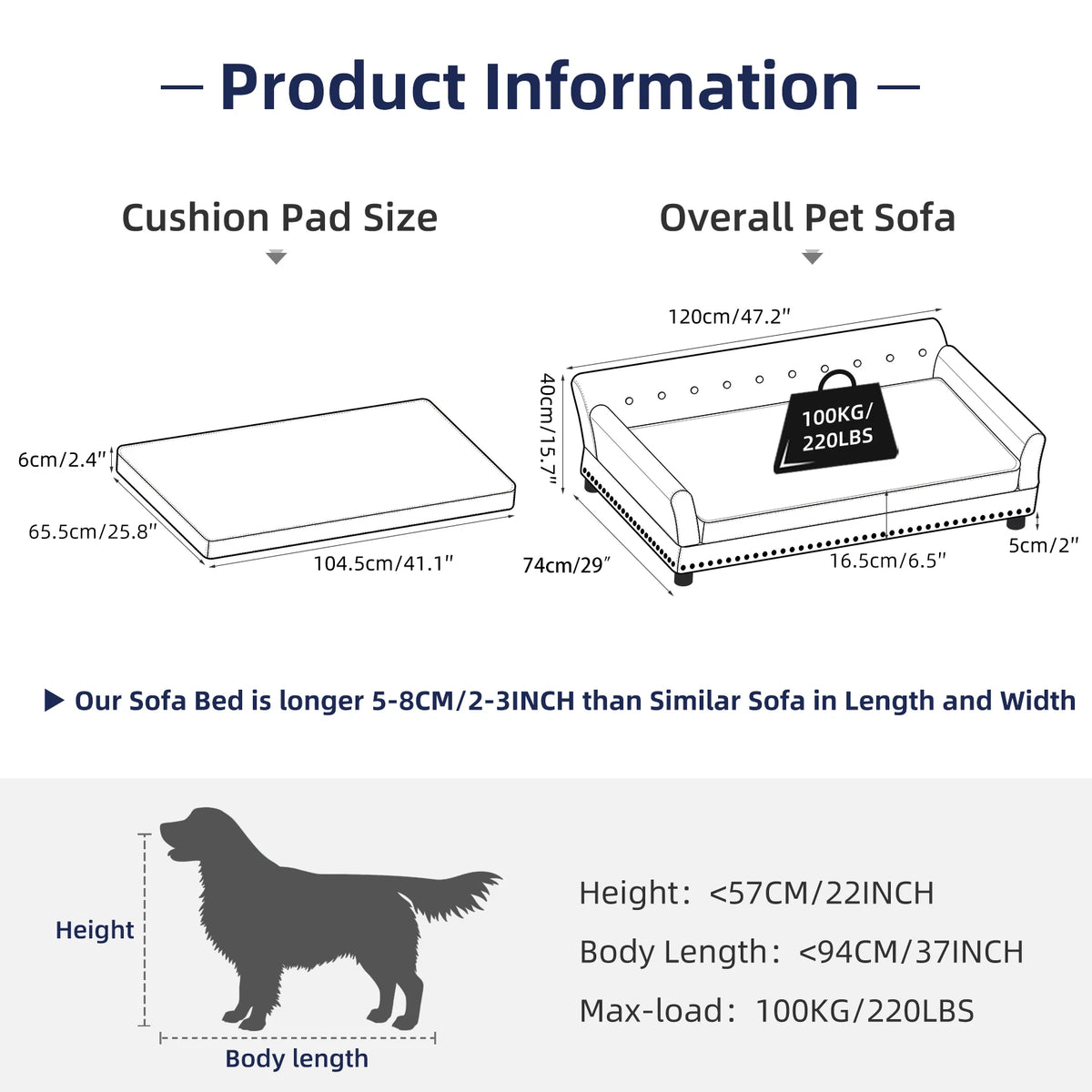 Extra large I YAN dog sofa bed with elevated design, sponge cushion, perfect for medium to large dogs, lounge furniture for pets.