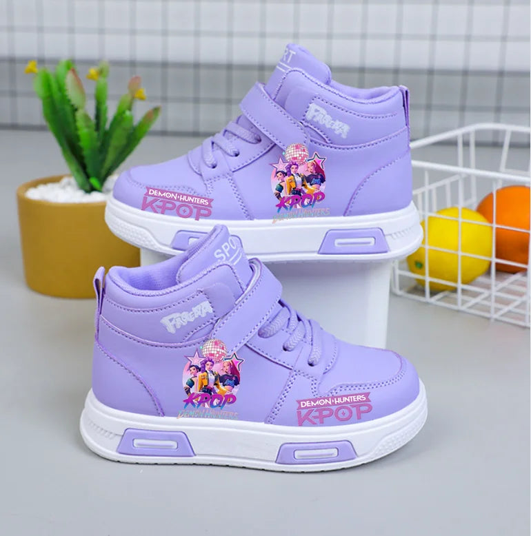 Kpop Demon Hunters High Top Sneakers for Kids Boys Girls Fashion Sport Shoes Anti Slip Casual Footwear Children Leather Sneaker