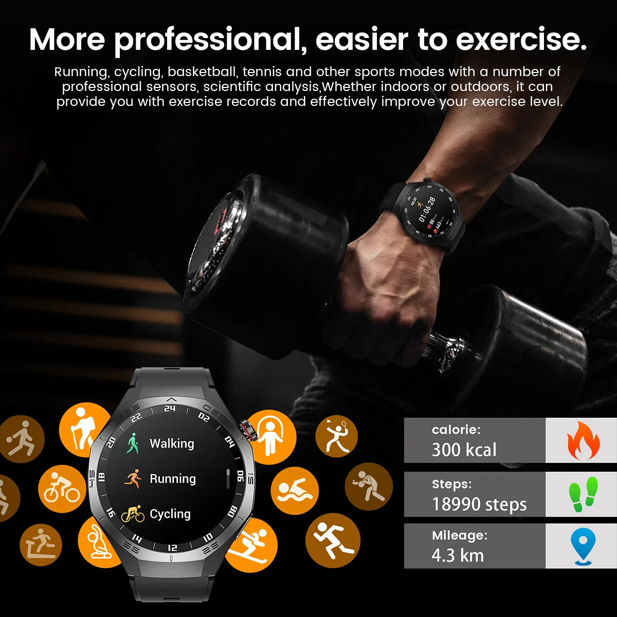 Android and ios Smart Watch Men AMOLED Screen GPS Motion trajectory Heart Rate Bluetooth Calls SmartWatch Waterproof