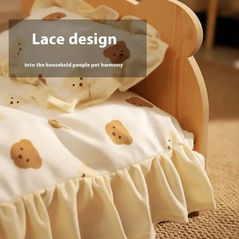 Solid Wood Cat Bed Dog Bed Removable Mat Washable All Season Universal Cat Nest Dog House Pet Supplies Pet Bed Within 7kg