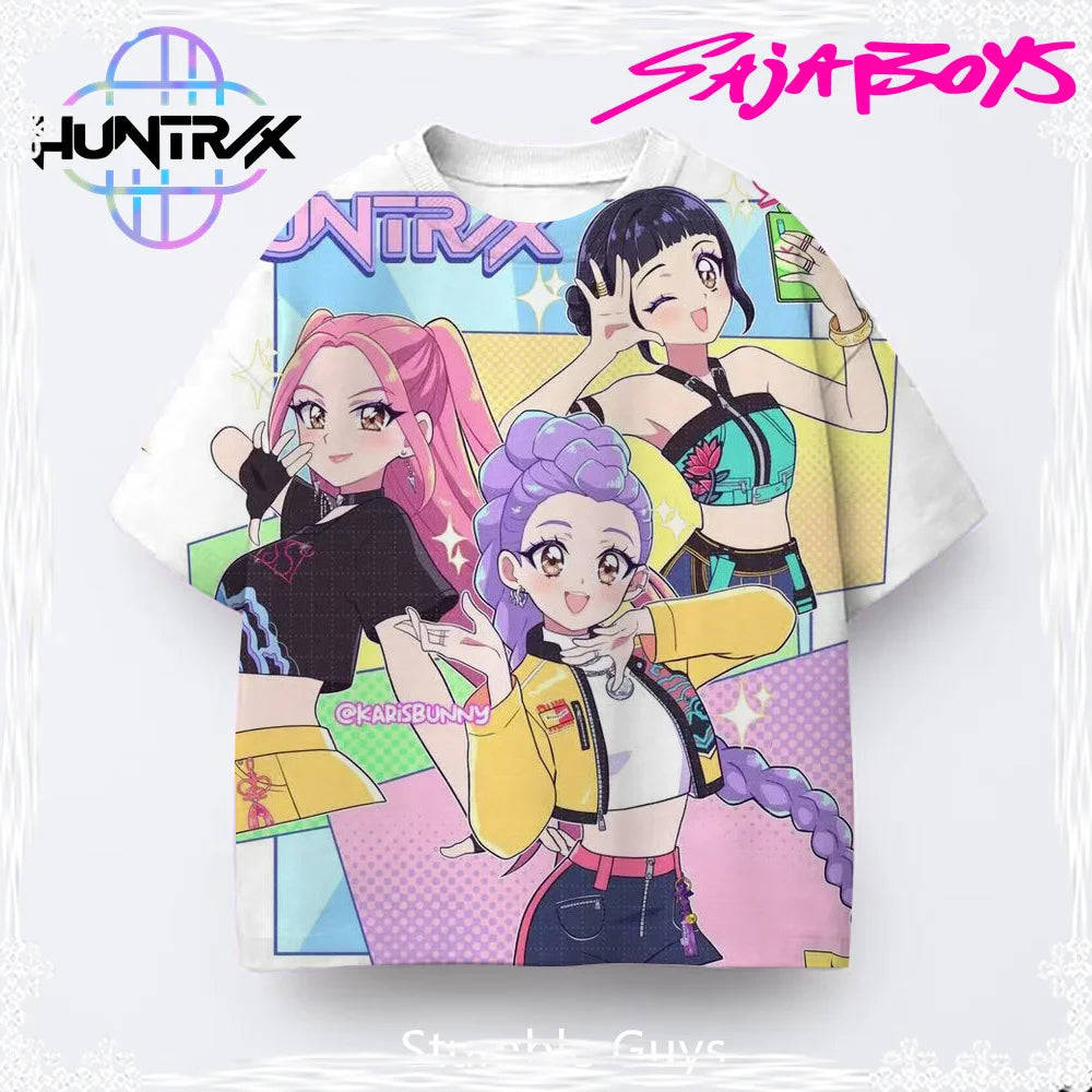 2026 New Girls KPOP Print Short Sleeve T-Shirt Cute Cartoon Graphic Tee Kids Summer 3D Printed Breathable Comfortable Casual Top