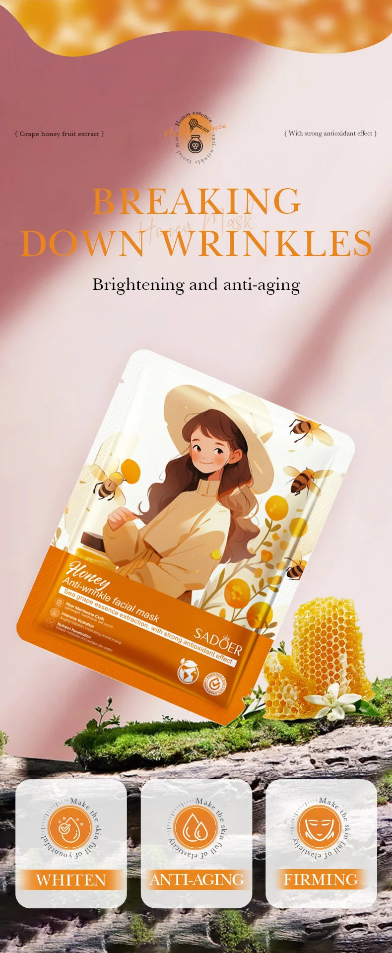 10pcs SADOER Fruits Facial Masks for Face Moisturizing Brightening Firming Hydrating Face Mask Beauty Facial Skin Care Products