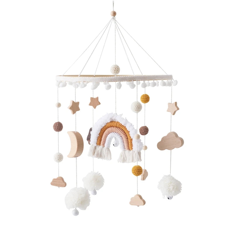 Wooden Baby Crib Mobile with Music Box – Bed Bell Hanging Rattle for Newborns 0-12M - I YAN
