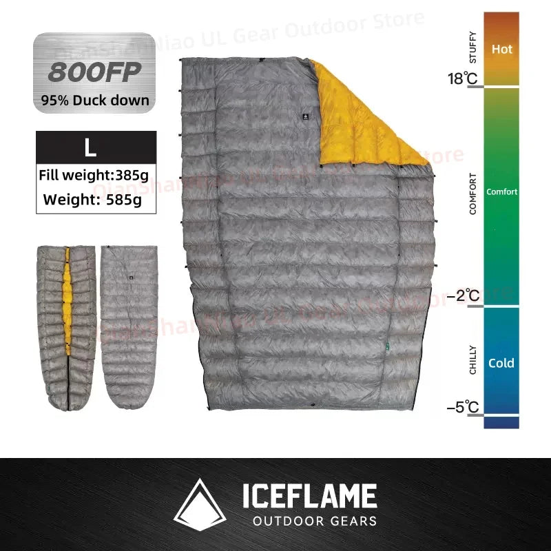 ICE Flame NXT 800FP Down Quilt Outdoor Camping Multifunctional Ultralight New Duck Down Quilt Waterproof Bottomless Sleeping Bag