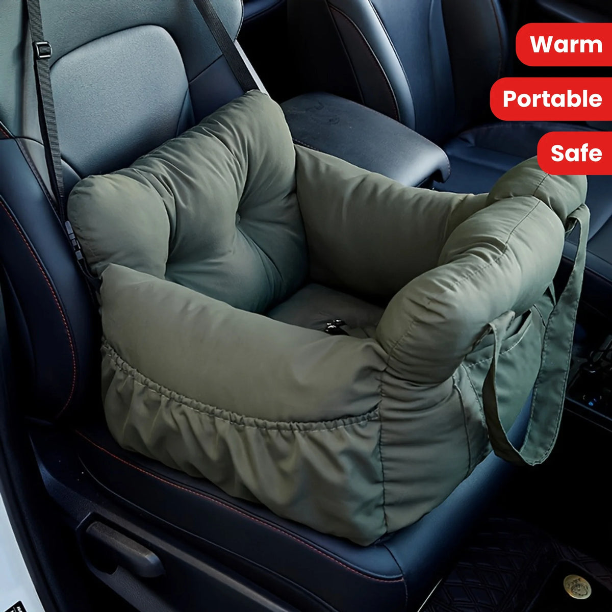 Dog car seat with safety belt by I YAN, non-slip travel carrier for small dogs, shown with padded interior and adjustable straps.