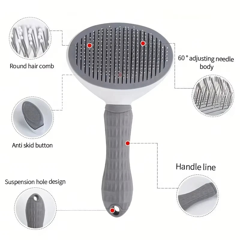 I YAN self-cleaning pet brush for dogs and cats, grooming comb with shedding and dematting features, pet hair removal tool
