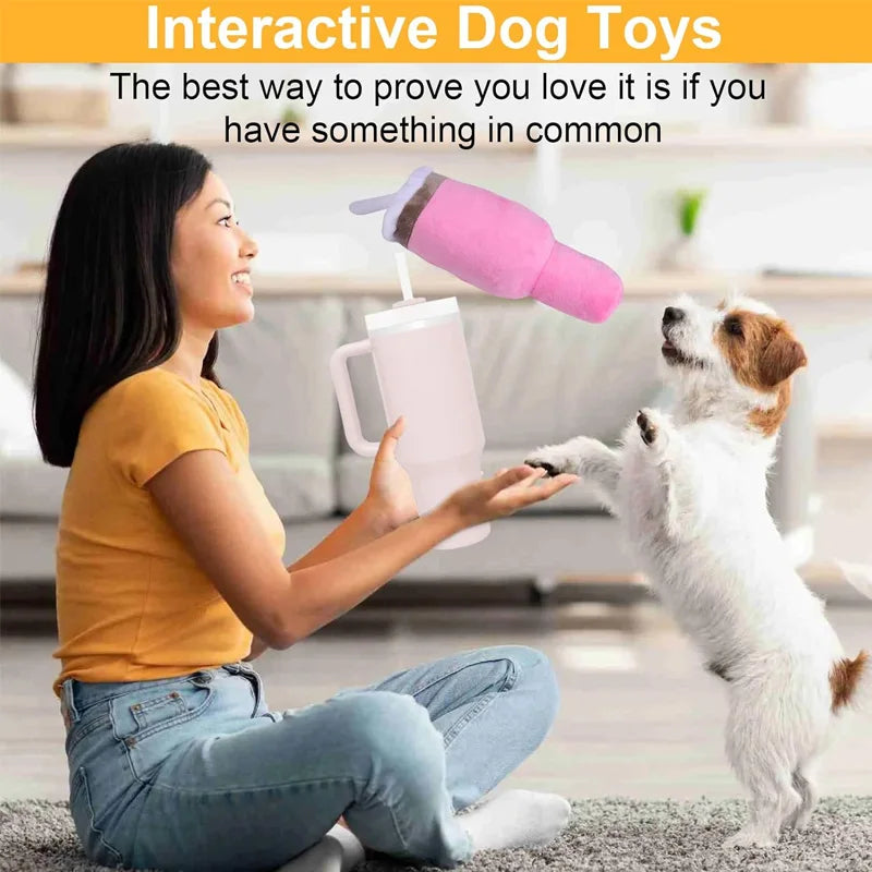 Pink Safe Squeaky Dog Cup Toy by I YAN, durable chew toy for small to large aggressive chewers, ideal for play and exercise.