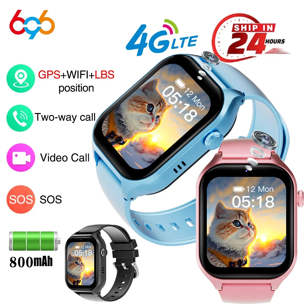 New Smart Watches 4G Kids GPS AGPS LBS SOS Music Playback Camera Smartwatch Waterproof Video Call 800mAh Boy Girl Children Gift