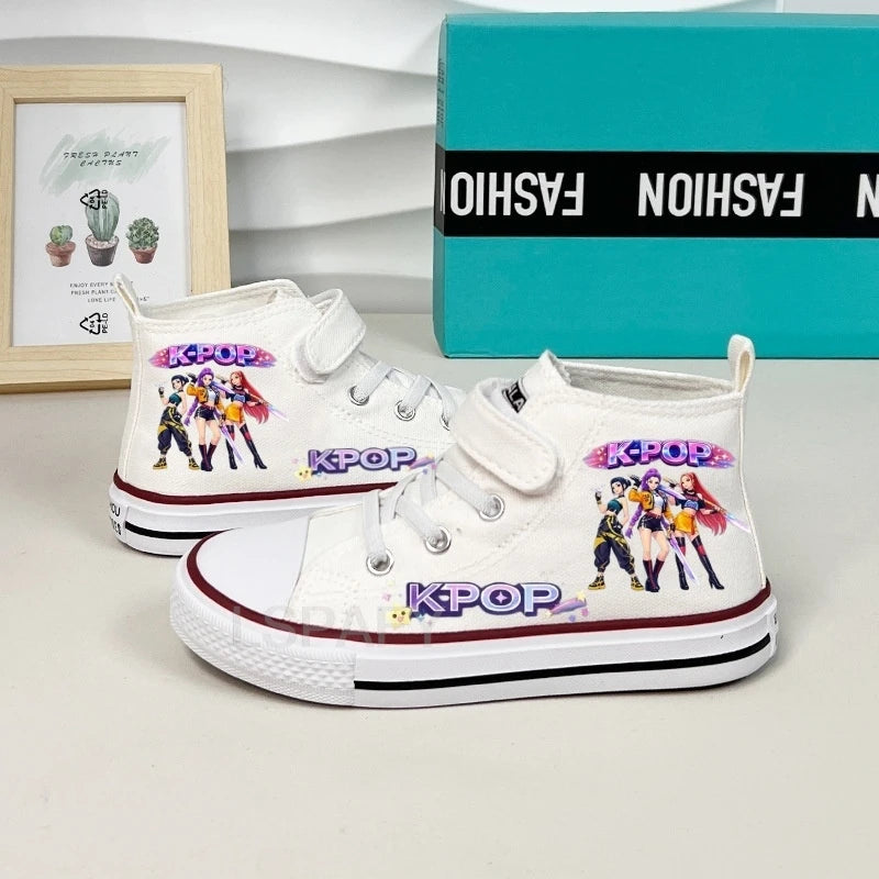 KPop Demon Hunter Canvas Shoes Student Casual Children Slip on Flat Board Shoes Kids Soft Bottom Non Slip Breathable Sneakers