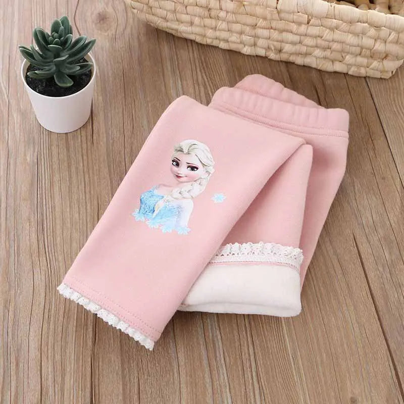 Disney Frozen Elsa Princess Girls Cotton Pants Baby Girls Winter Velvet Warm Long Pants Children's Cartoon Outerwear Leggings