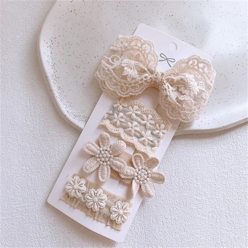 Cute Lace Flower Bow Hairpins Set Children Girls Kids Hair Clips Pins Barrettes Accessories Hairclip Headwear Headdress Ornament
