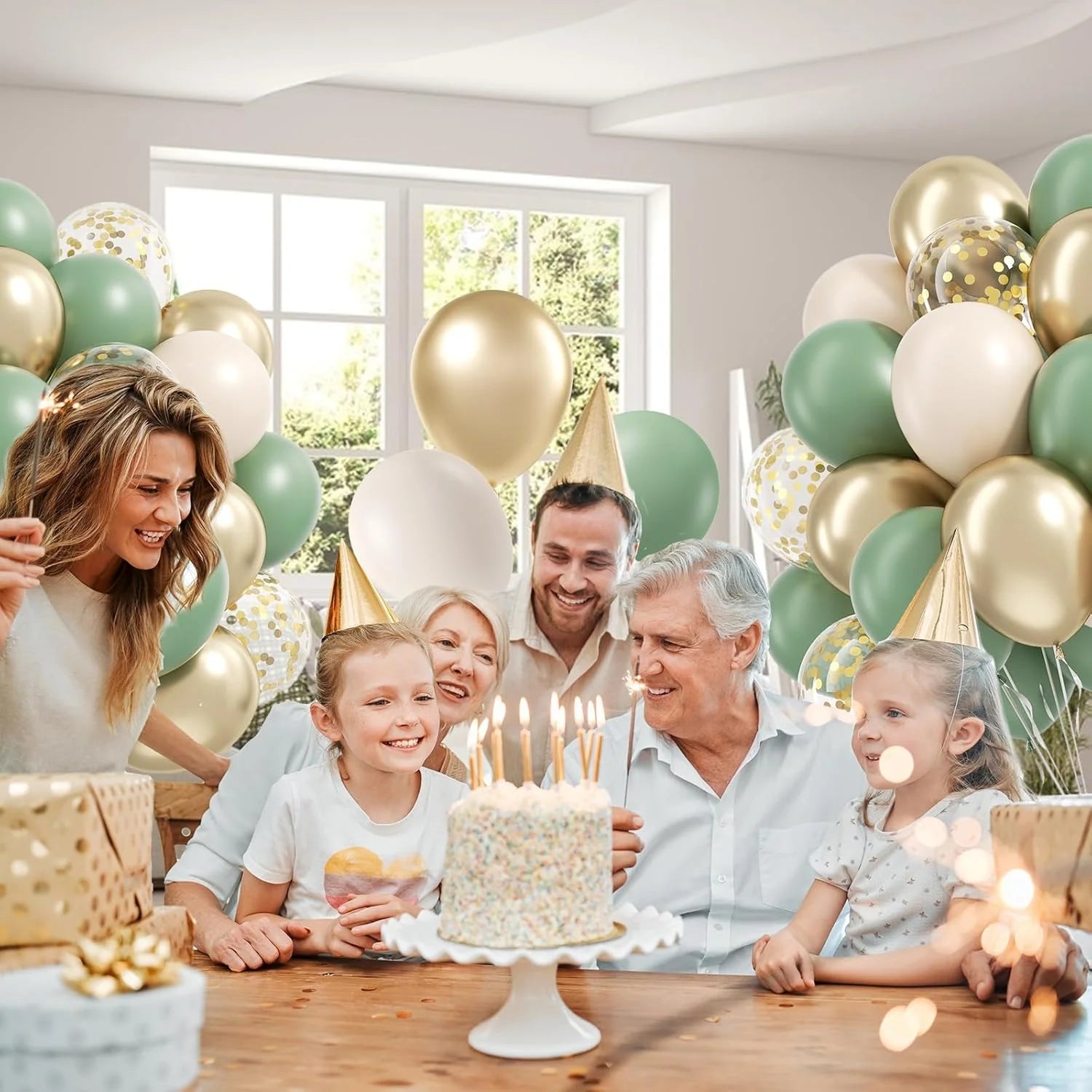 60Pcs Sage green Sand White Metallic Gold Confetti Balloons for Boho Birthday Wedding Bridal Baby Shower Engagement Party Decor