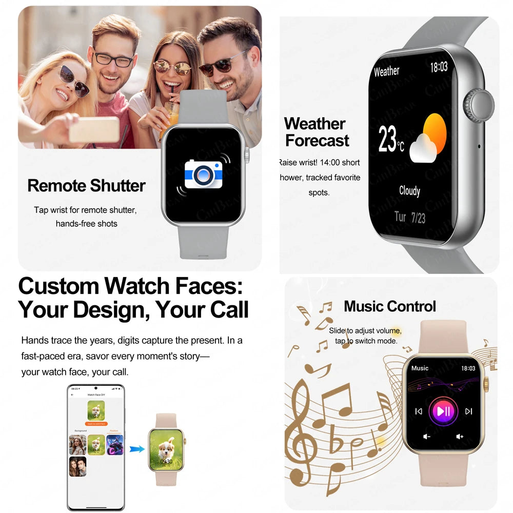 New Smart Watch Full Touch Screen Bluetooth Call AI Voice Heart Rate Waterproof Watches Sports Bracelet Smartwatch Women