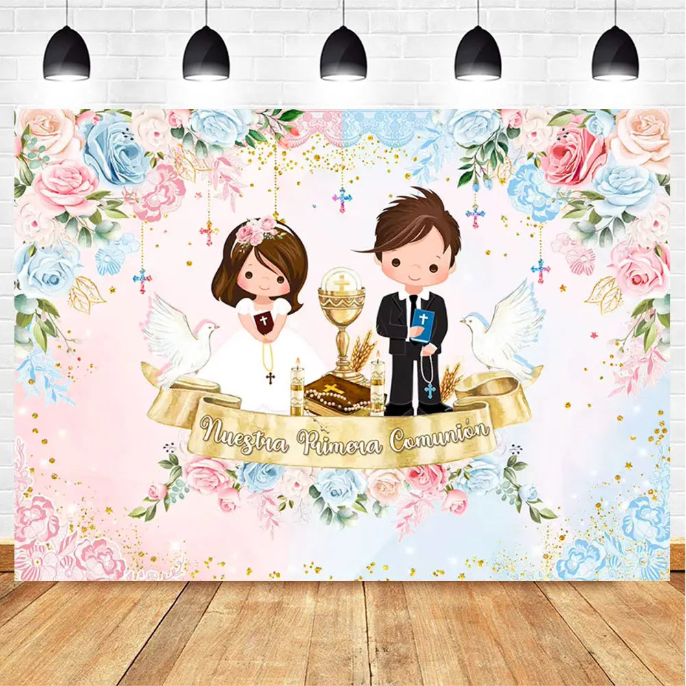 My First Communion Theme God Bless Boy Girls Party Decoration Supplie Grail God Bless Baptism Christening Baby Shower Background
