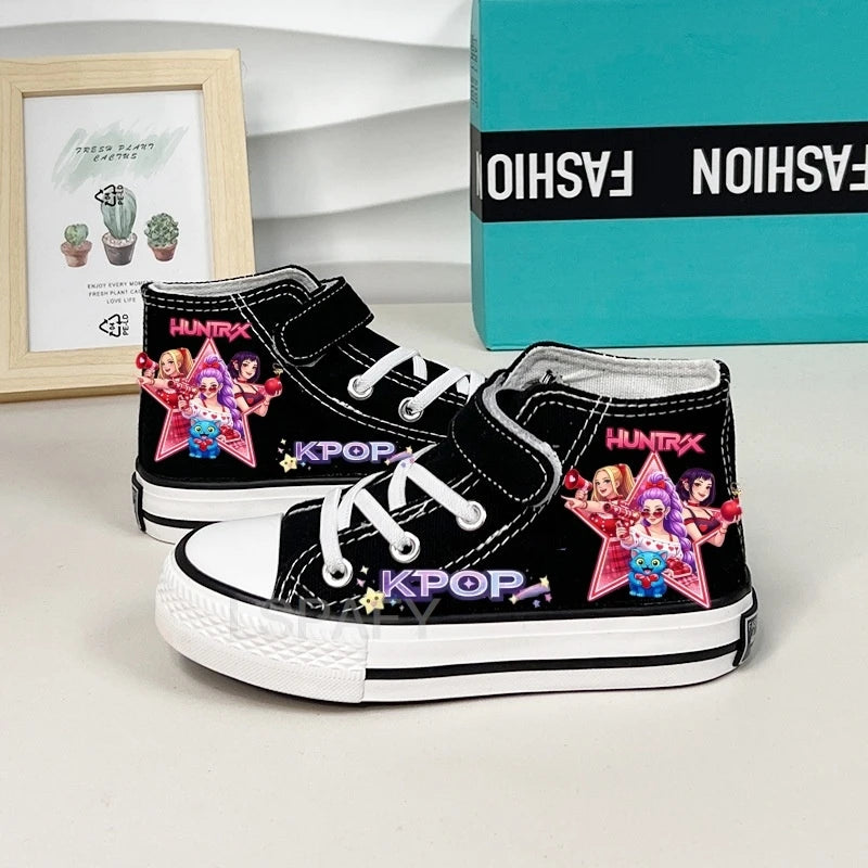 KPop Demon Hunter Canvas Shoes Student Casual Children Slip on Flat Board Shoes Kids Soft Bottom Non Slip Breathable Sneakers