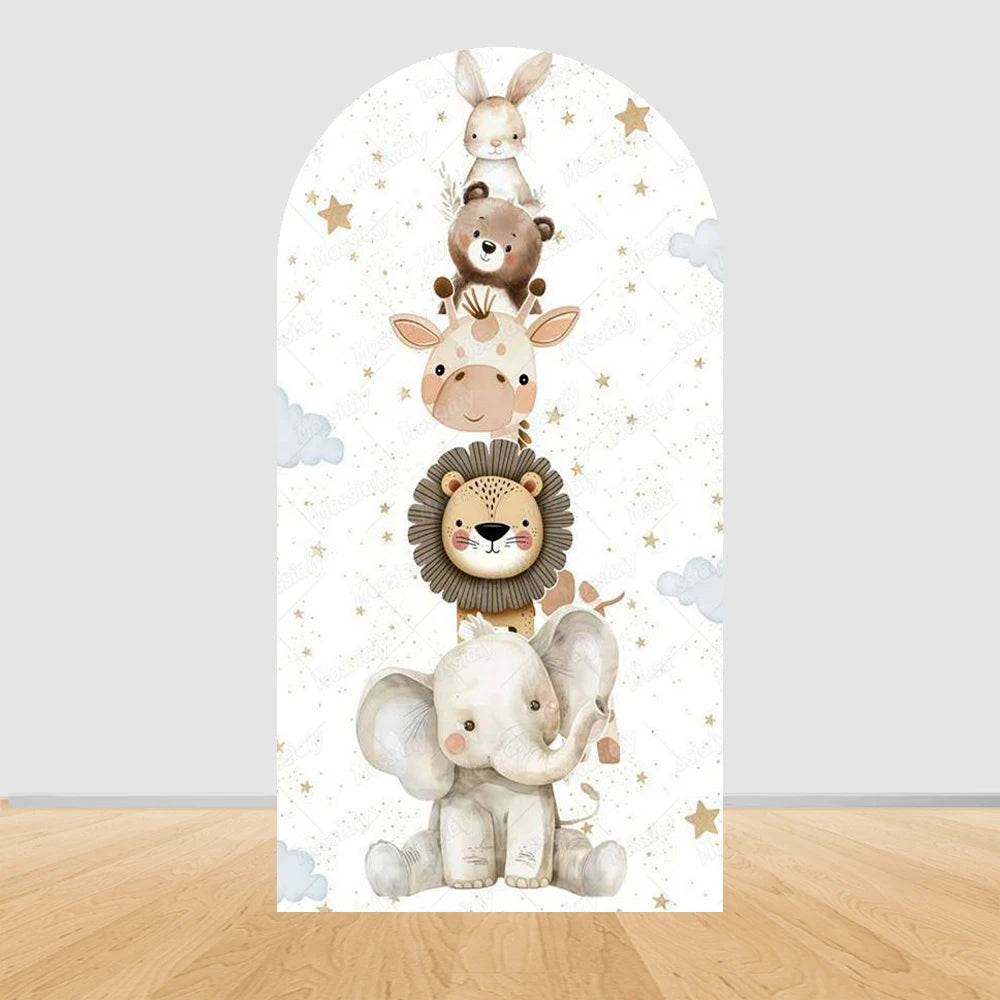 Jungle Animals Party Wild One Baby Shower Arch Cover Backdrop for Boy Birthday Cartoon Animal Truck Background Wall Decoration