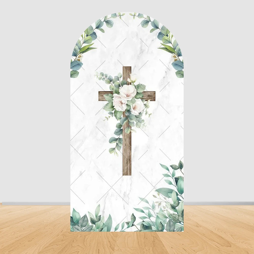 First Communion Arch Backdrop Cover Flowers God Bless Holy Cross Dove Girl Boy Baptism Baby Shower Decor Arched Background Props