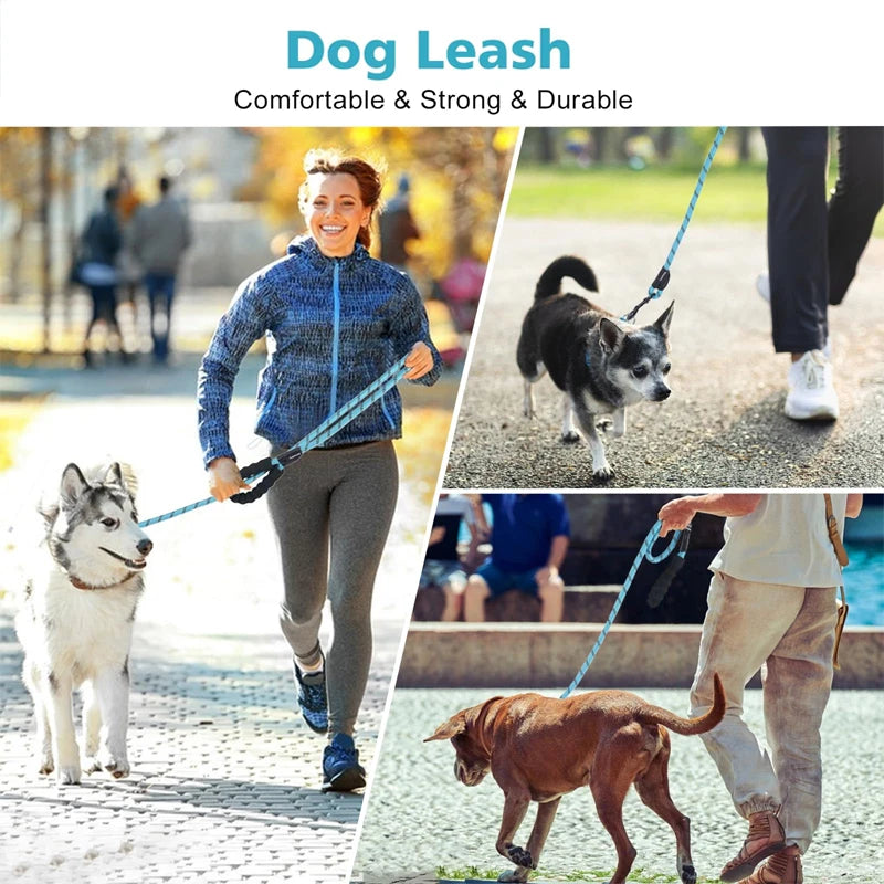 Reflective nylon pet leash with foam handle by I YAN, adjustable for large to small dogs, featuring non-slip grip and outdoor use.